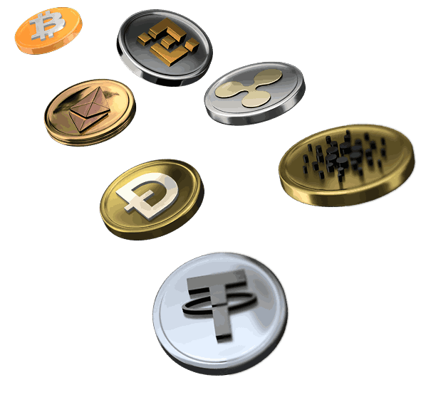 Digital crypto coins on white background