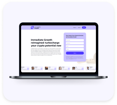 Immediate Growth official website crypto signup screen